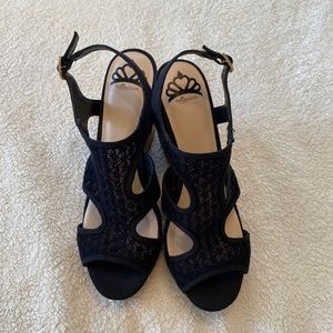 Black Fergalicous canvas/crochet wedges